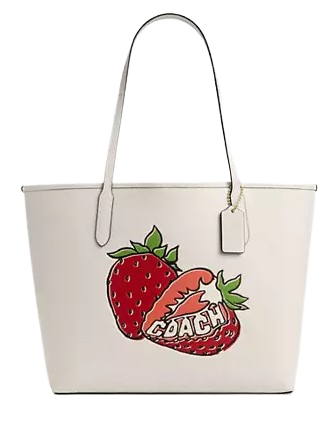 Coach City Tote Bag With Strawberry Graphic