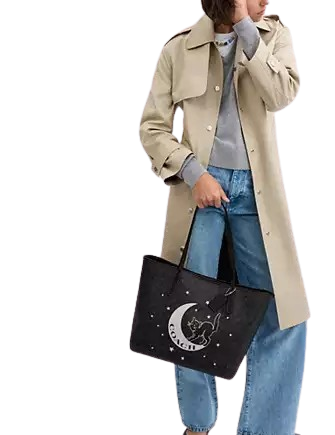 Coach City Tote In Signature Canvas With Halloween Graphic Charcoal Black