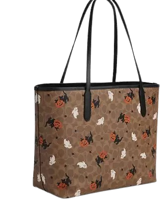 Coach City Tote In Signature Canvas With Halloween Print Tan Black