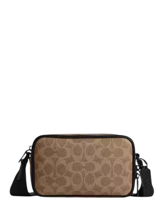 Coach Colton Crossbody Bag 19 In Signature Canvas Tan Black 