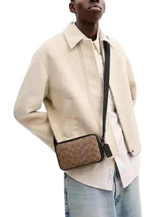 Coach Colton Crossbody Bag 19 In Signature Canvas Tan Black 