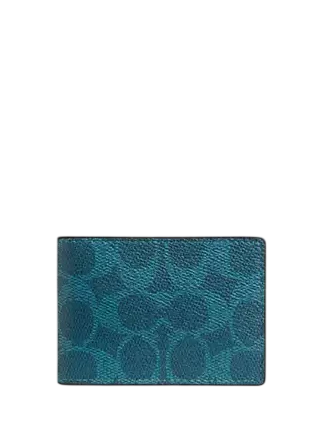 Coach Compact Billfold Wallet In Signature Canvas Aquamarine Teal