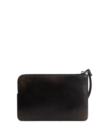 Coach Corner Zip Wristlet In Loved Leather Black Brown