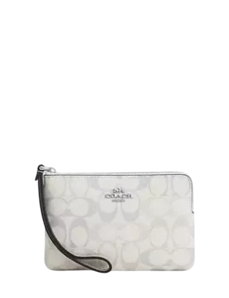 Coach Corner Zip Wristlet In Pretty Signature Canvas Chalk Blue