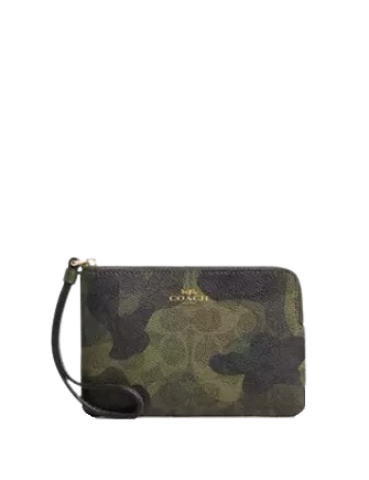 Coach Corner Zip Wristlet In Signature Camo Print Dark Cypress