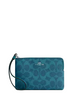Coach Corner Zip Wristlet In Signature Canvas Aquamarine Teal