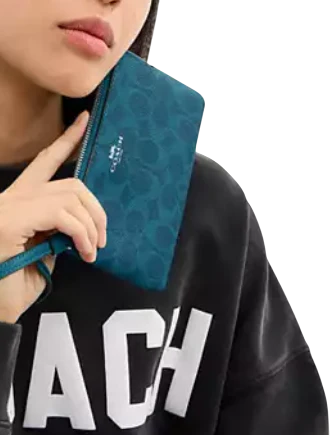 Coach Corner Zip Wristlet In Signature Canvas Aquamarine Teal