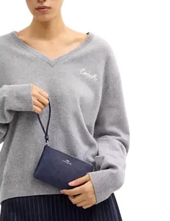 Coach Corner Zip Wristlet In Signature Canvas Blue Navy