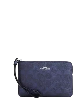 Coach Corner Zip Wristlet In Signature Canvas Blue Navy