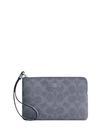 Coach Corner Zip Wristlet In Signature Canvas Chambray