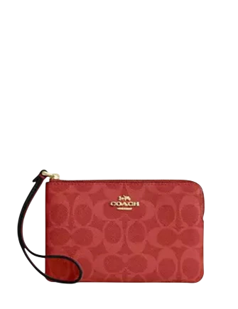 Coach Corner Zip Wristlet In Signature Canvas Crimson