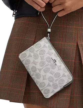 Coach Corner Zip Wristlet In Signature Canvas Gray Silver 