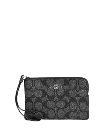Coach Corner Zip Wristlet In Signature Canvas Gunmetal 
