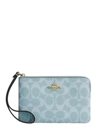 Coach Corner Zip Wristlet In Signature Canvas Light Blue