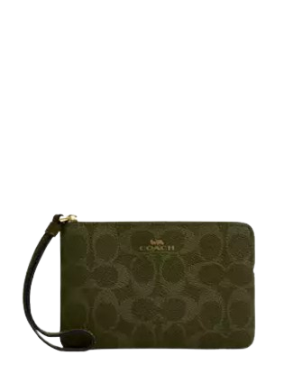 Coach Corner Zip Wristlet In Signature Canvas