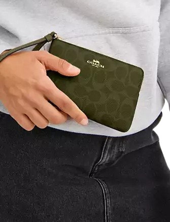 Coach Corner Zip Wristlet In Signature Canvas Olive