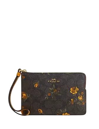 Coach Corner Zip Wristlet In Signature Canvas With Floral Print