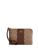 Coach Corner Zip Wristlet In Signature Canvas With Stripe Tan Brown