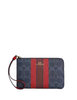 Coach Corner Zip Wristlet In Signature Canvas With Varsity Stripe Denim Bold Red