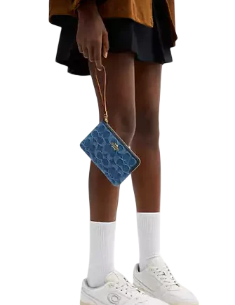 Coach Corner Zip Wristlet In Signature Denim Indigo