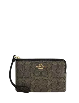 Coach Corner Zip Wristlet In Signature Jacquard Charcoal
