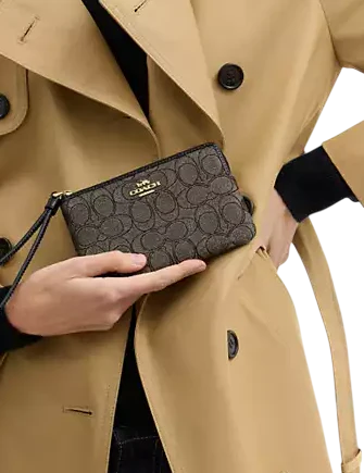 Coach Corner Zip Wristlet In Signature Jacquard Charcoal