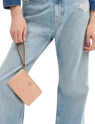 Coach Corner Zip Wristlet In Signature Leather Faded Blush