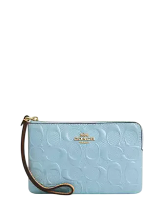 Coach Corner Zip Wristlet In Signature Leather Light Blue