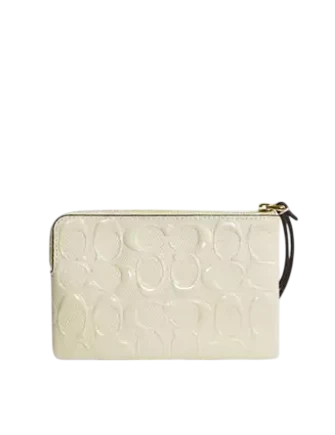 Coach Corner Zip Wristlet In Signature Leather Light Lemon