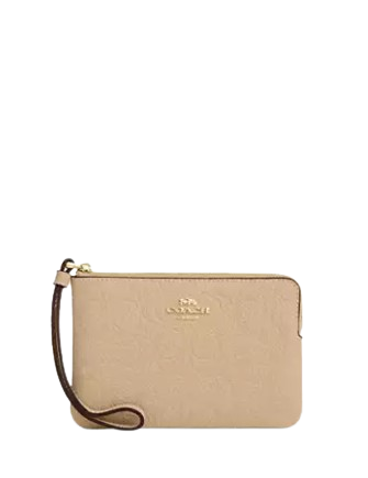Coach Corner Zip Wristlet In Signature Leather Oat