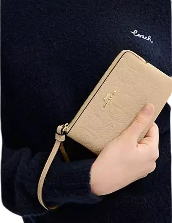 Coach Corner Zip Wristlet In Signature Leather Oat
