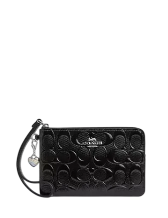 Coach Corner Zip Wristlet In Signature Leather With Heart Charm