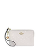 Coach Corner Zip Wristlet In Signature Leather With Heart Charm Chalk