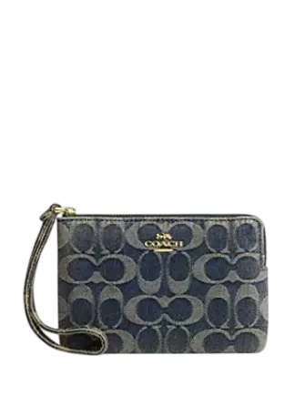 Coach Corner Zip Wristlet In Signature Regenerative Cotton Denim