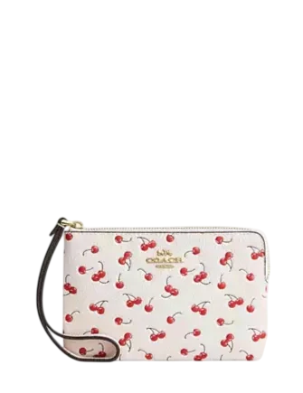 Coach Corner Zip Wristlet With Cherry Print