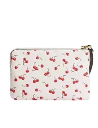 Coach Corner Zip Wristlet With Cherry Print Chalk