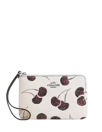 Coach Corner Zip Wristlet With Cherry Print