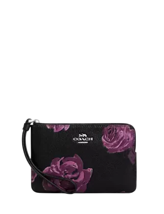 Coach Corner Zip Wristlet With Floral Print