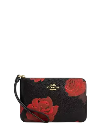 Coach Corner Zip Wristlet With Floral Print