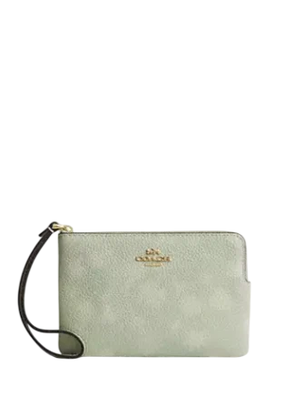 Coach Corner Zip Wristlet With Floral Print Pale Green