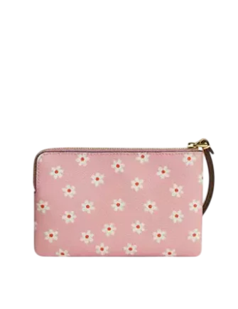 Coach Corner Zip Wristlet With Floral Print Pink