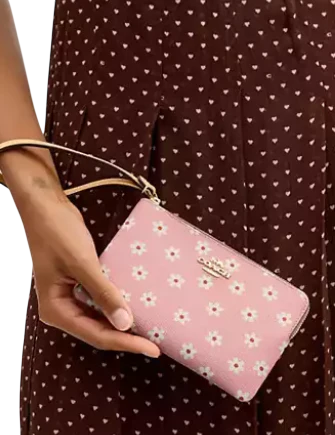 Coach Corner Zip Wristlet With Floral Print Pink