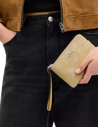 Coach Corner Zip Wristlet With Floral Print Washed Yellow