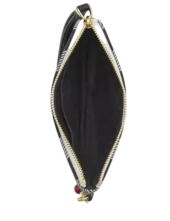 Coach Corner Zip Wristlet With Gingham Print And Charm Black White