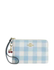 Coach Corner Zip Wristlet With Gingham Print And Charm Blue