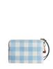 Coach Corner Zip Wristlet With Gingham Print And Charm Blue