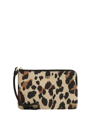 Coach Corner Zip Wristlet With Leopard Print