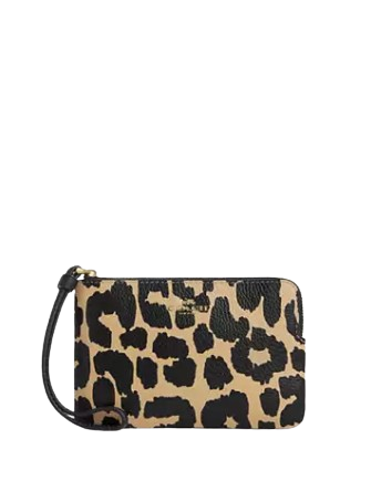 Coach Corner Zip Wristlet With Leopard Print  Leopard 