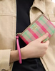Coach Corner Zip Wristlet With Plaid Print Pink