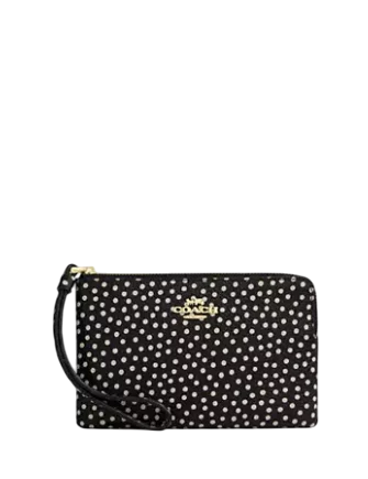 Coach Corner Zip Wristlet With Spot Print Black